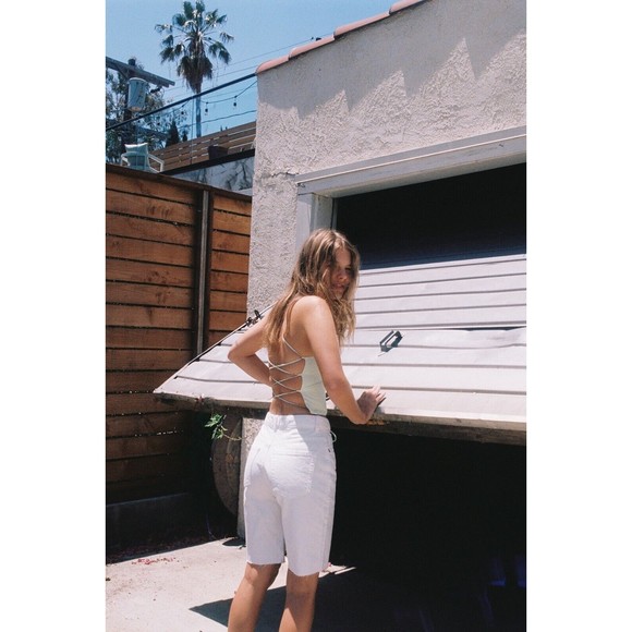 Zara XS Flowy Crop Top Mint Green Strappy Lace Up Back Square Neck New - Picture 2 of 16